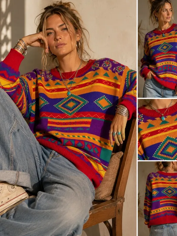 Vintage Meister Retro Southwestern Sweater Size Large - Image 2