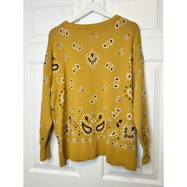 Cotton & Rye Bandana Paisley Sweater XL Mustard Yellow Boho Oversized - Image 3