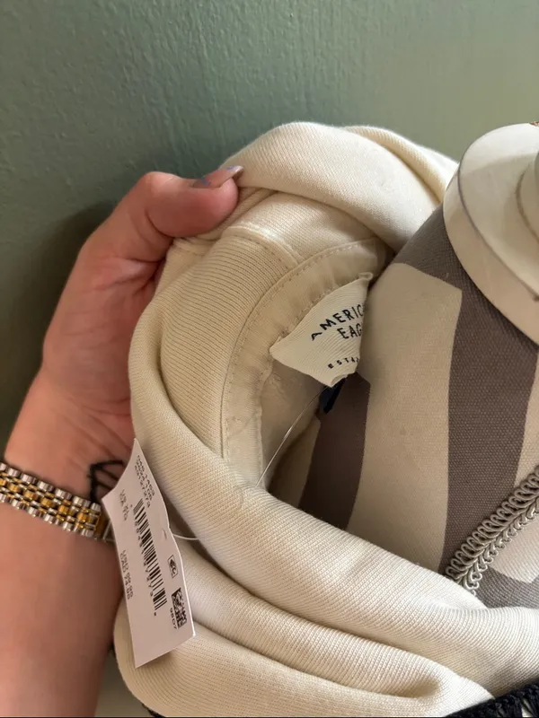 American Eagle Outfitters Cream Hooded Sweater with Black Trim - Image 2