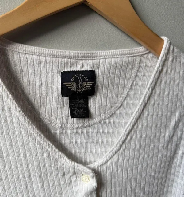 Vintage Y2K White cotton tank top vest with button up front 🔥 - Image 3