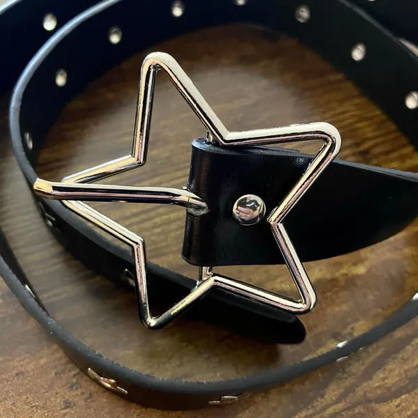 Black Y2K Grunge Star Buckle Star Grommet Belt, Fits 6 to 38 Inches, X7GA1403 - Image 7