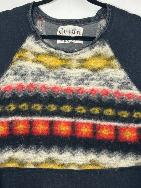 Dolan Free People Sz Small Heavy Knit Pieced Pullover Sweater Colorful Geometric - Image 4