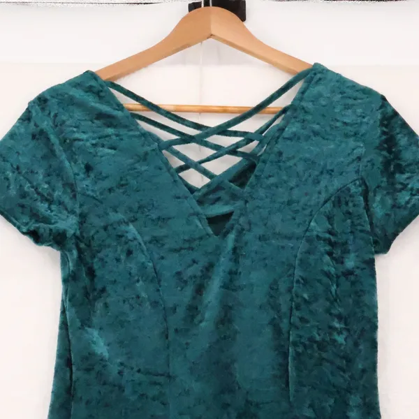 Styleworks‎ Vintage 90s Crushed Velvet Maxi Dress Womens Size S Whimsigoth Green - Image 6