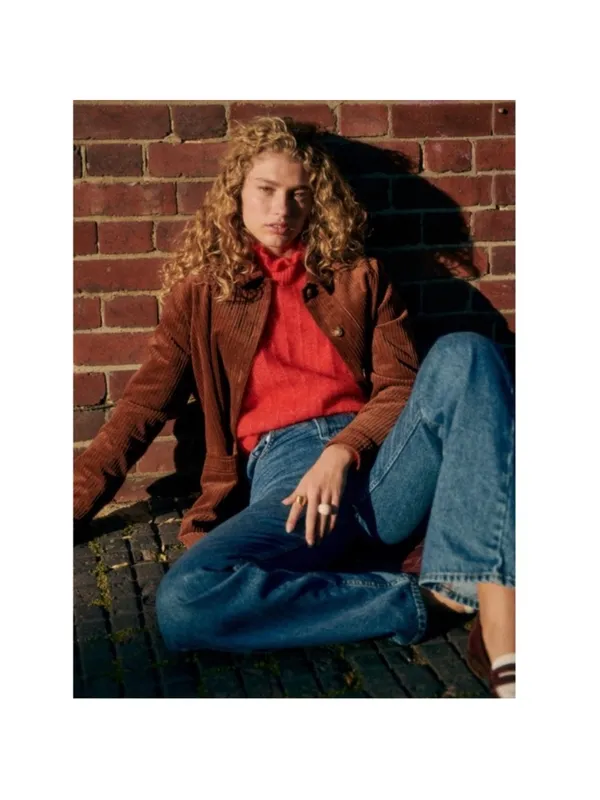 SEZANE Bright Red Mohair Merino Wool Knit Ruffle High Neck Sweater Loris Jumper - Image 3