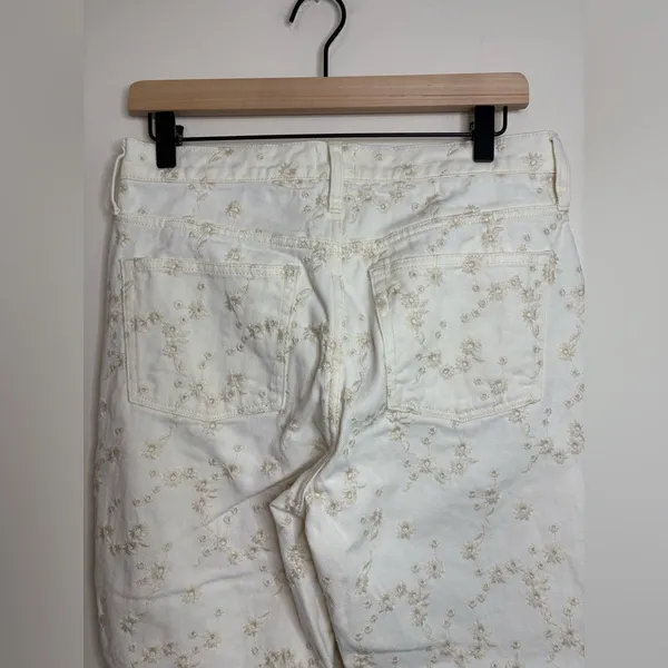 J.Crew‎ Billie Demi Boot Crop Jeans 28 White Embroidered Floral Raw Hem Cotton - Image 10