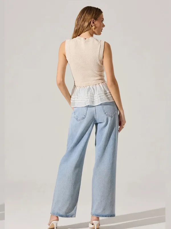 ASTR THE LABEL Sheer Peplum Sweater Vest Cream White size Small Voile Sleeveless - Image 3