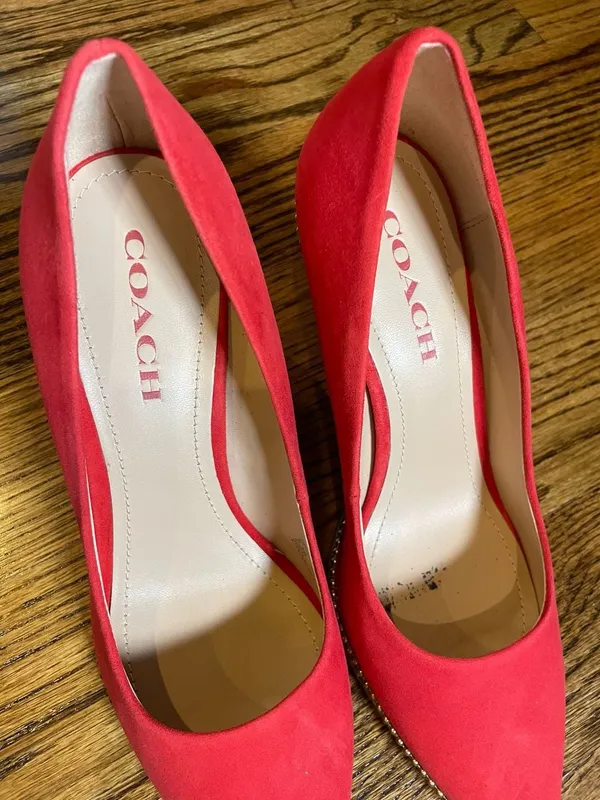 Coach Red Suede Waverly Beadchain Pointed Toe Stiletto Heels Size 8.5B - Image 4