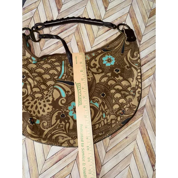Vtg 2006‎ GAP Hobo Bag Brown Teal Floral Print Canvas Leather Trim Shoulder Bag - Image 10