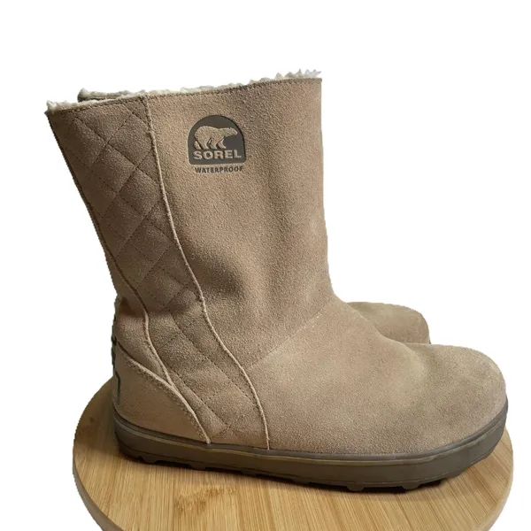 Sorel Women 10 Beige Suede Leather Glacy Boots Waterproof Sherpa Lined Winter - Image 6
