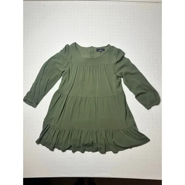 Lulus Olive Green Tiered Long Sleeve Mini Dress Women’s Small Boho Ruffle Hem - Image 2