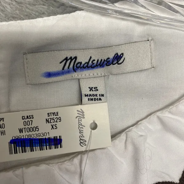 Madewell Top Womens XS Embroidered Sleeveless Bubble Poplin White Brown NZ529 - Image 3