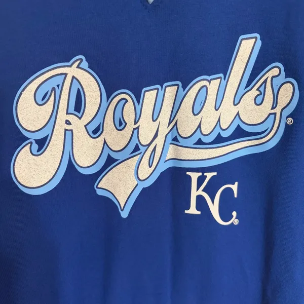 New‎ Era Kansas City Royals MLB V-Neck Graphic T-Shirt Blue White Womens Small - Image 2