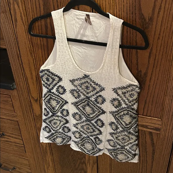 Stetson White‎ Silver Tank Top Beaded Aztec Western Double layer NFR rodeo small - Image 3