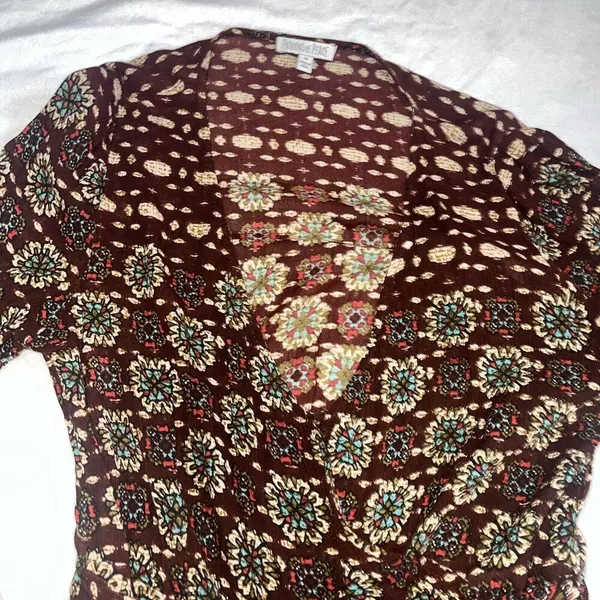 Patrons Of Peace M Medium Tulip Wrap Printed Boho Long Sleeve Dress - Image 4