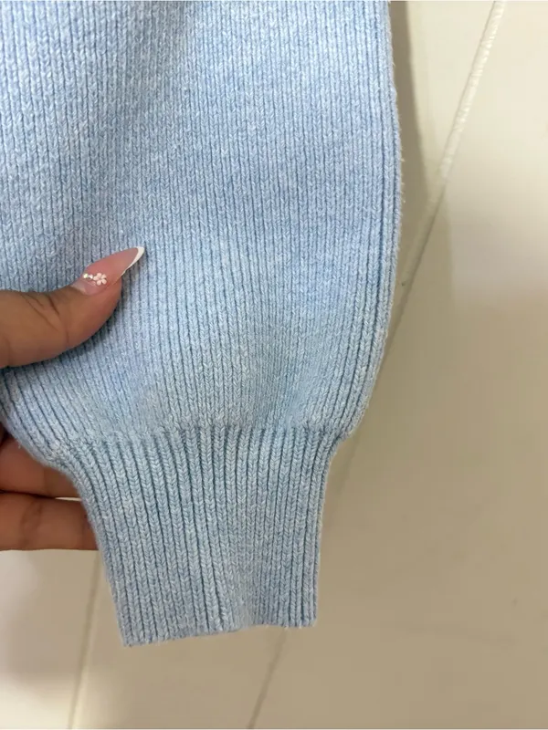 Alo Yoga Scholar Hooded Sweater Blue XS Oversized Ribbed Knit Hoodie - Image 7
