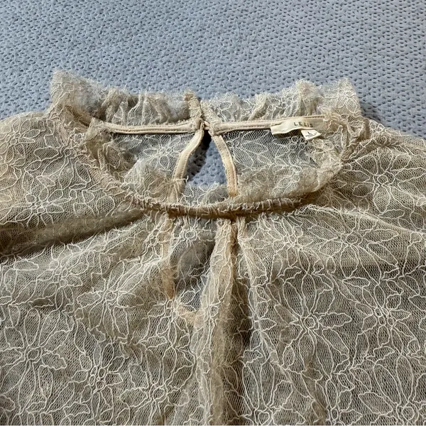 Le Lis Cottagecore Tan Cream Long Sleeve Ruffle Mock Neck Lace Top Large EUC - Image 5