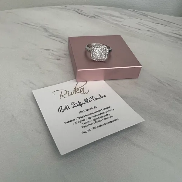 RIVKA FRIEDMAN Twisted Bezel Pavé CZ Ring, Silver Rhodium Plated, Size 6,‎ NWT - Image 5