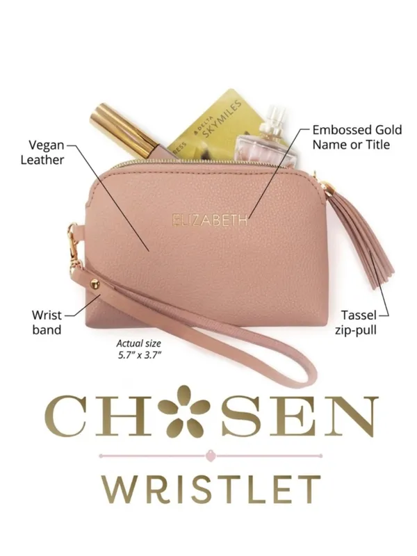 ELIZABETH Personalized Blush Pink Vegan Pebbled Leather NWT Wristlet from Chosen - Image 3