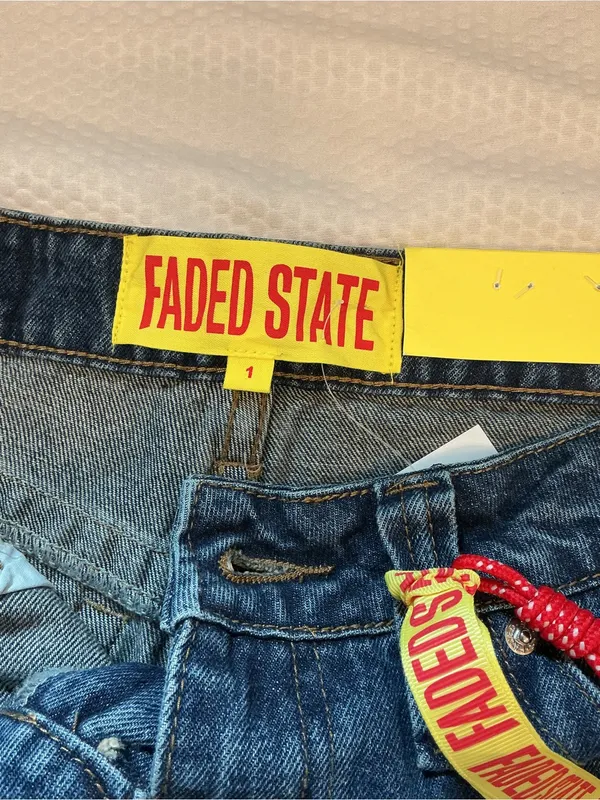 Dark Blue Wide-Leg Jeans with Studded Swirl Detail - Image 2
