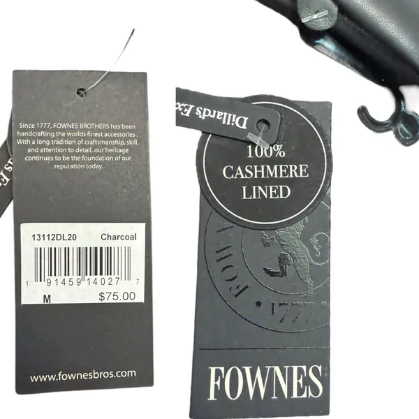 FOWNES BROTHERS Leather Gloves Charcoal Gray Cashmere Lined Medium NWT - Image 5