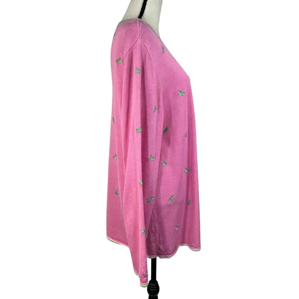 Quacker Factory 2X-Large Cardigan Sweater Button-Up Grasshopper Embroidered Pink - Image 4