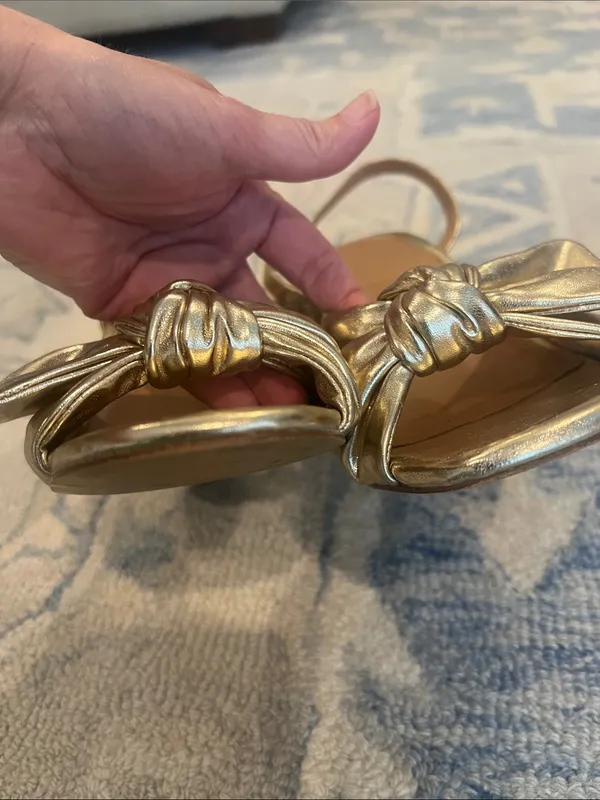 J. Crew Factory Metallic Gold Knot Front Ankle-Strap Heels - Image 3