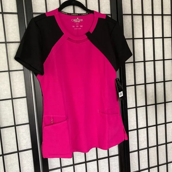 Careisma Keyhole Neck Scrub Top Pink Black Small - Image 3