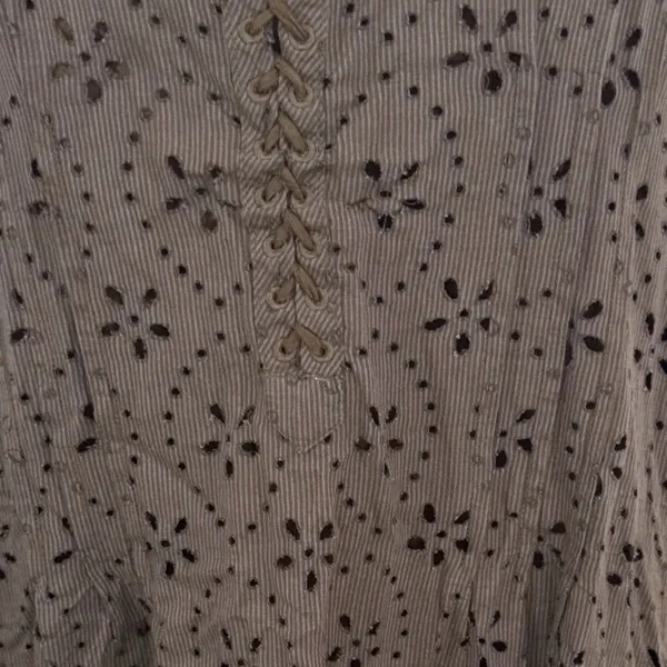 Free People Olive Green Eyelet Lace Up Tiered Mini Dress Size 6 Boho Cottagecore - Image 6