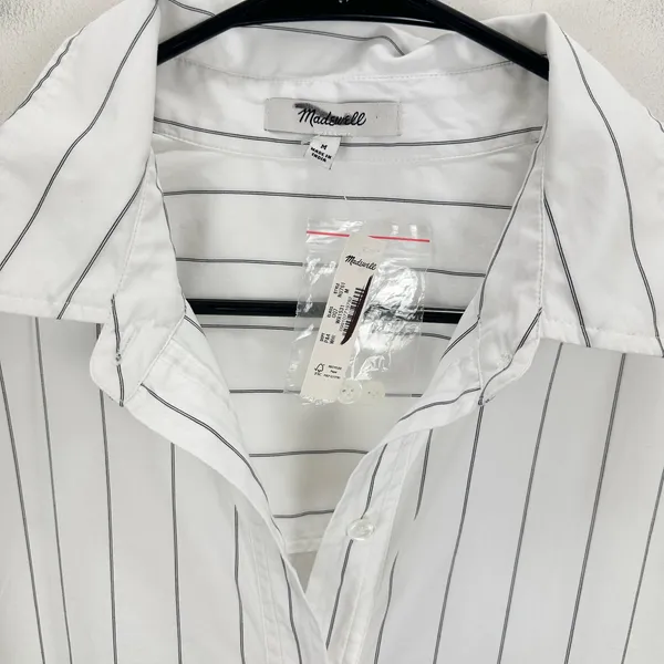 Madewell Bubble Hem Mini Shirtdress Pinstripe Poplin Cotton White Medium NWT - Image 8