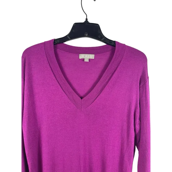J.Crew 100% Merino Wool Sweater Women S Magneta Purple V-Neck Lightweight - Image 2