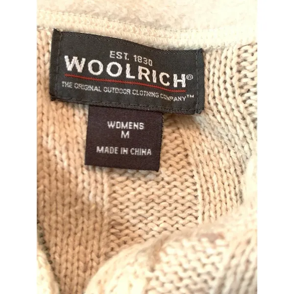 Woolrich Cross Stitch Wool Ramie Sweater Size M Ecru 1/4 Zip Boho Cottagecore - Image 5