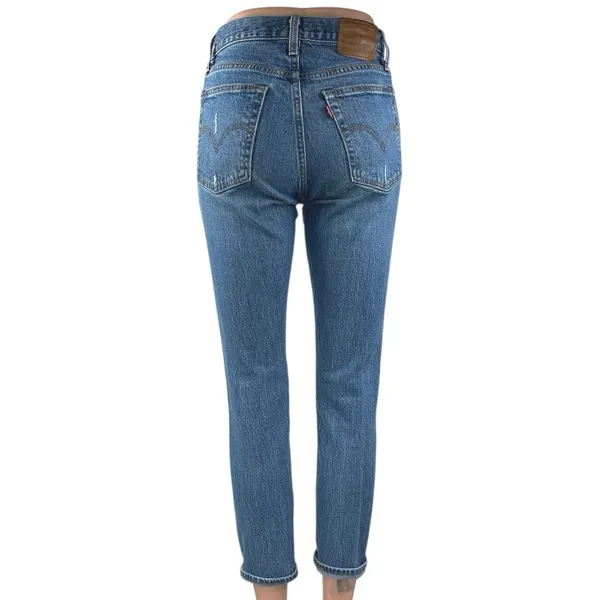 Levi's Wedgie Women's Blue Distressed High Rise Crop Skinny Denim Jeans Size 24 - Image 3