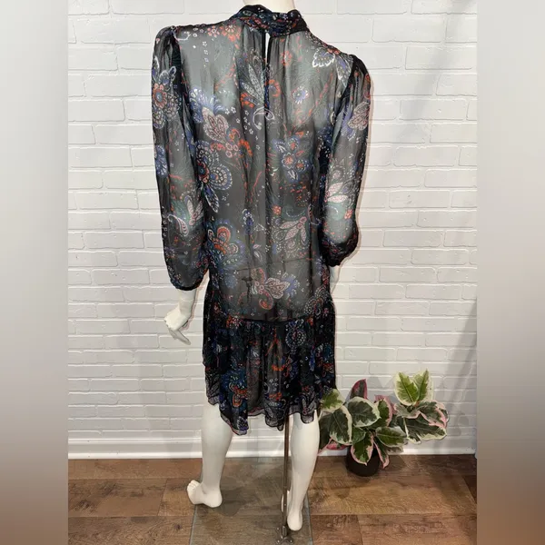 Veronica Beard Sheer Outer Layer Black and Red Floral Dress - Image 7