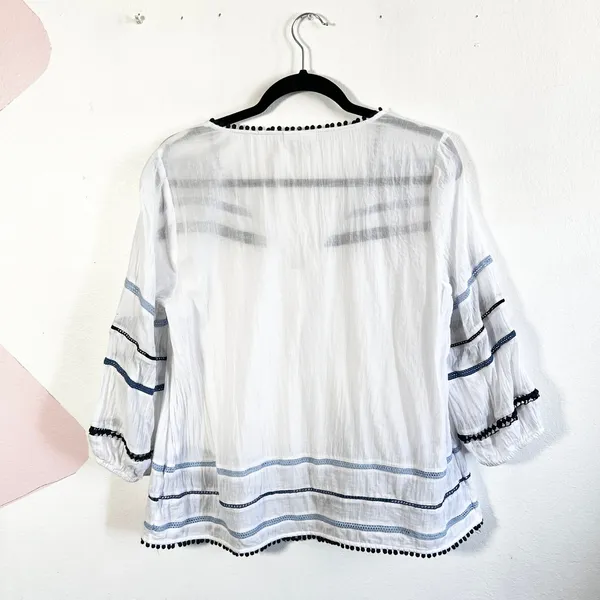 J Jill‎ Peasant Top Sz Medium Boho Western Embroidered Tassel Ties - Image 2