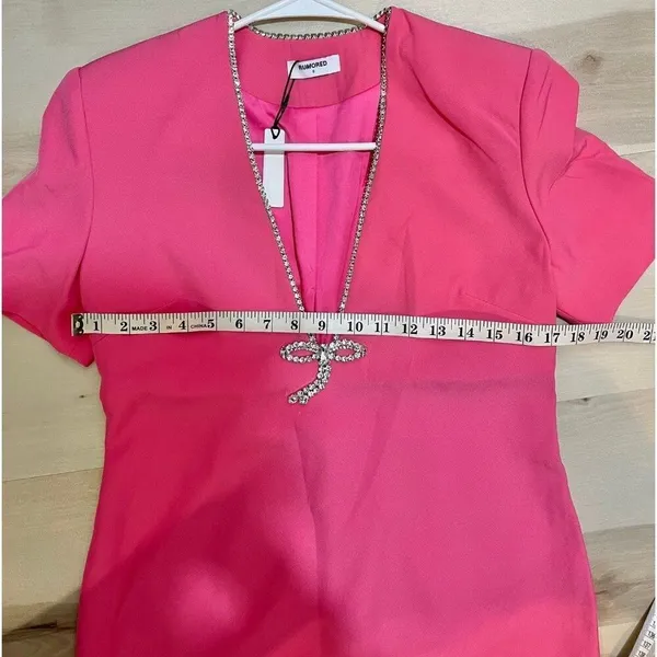 Anthropologie Rumored NWT Women Small Pink Crystal Bow Disco Mini Dress - Image 9