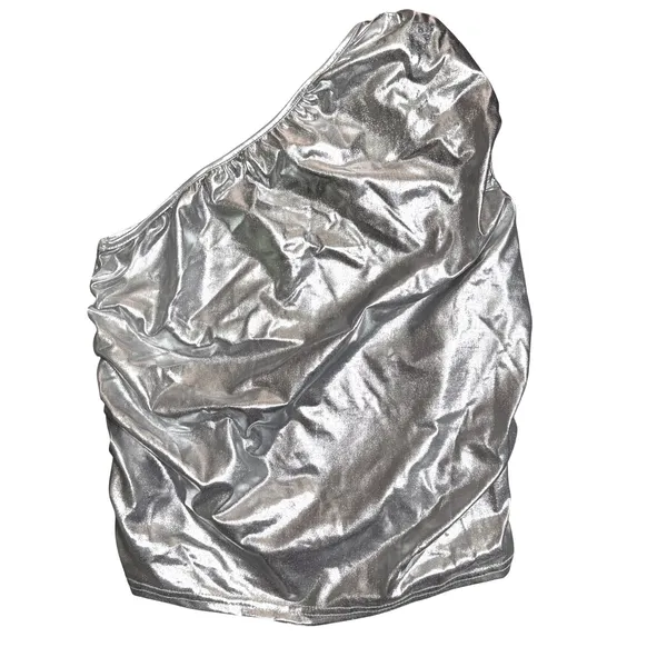 NWOT Kaei&Shi Metallic Silver One Shoulder Ruched Crop Top Clubwear Large - Image 3