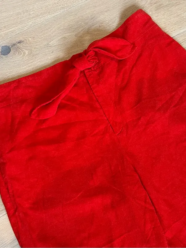 Anthropologie Red Linen Tie Front Cropped Wide Leg Pants Women’s Size 14 - Image 3