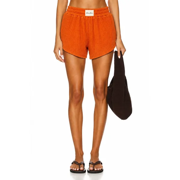 Eleven Eleven Thermal Shorts Waffle Knit Orange Elastic Waist Lounge Medium - Image 2
