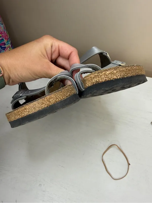 Birkenstock Mayari Metallic Silver Slide German Cork Footbed Sz 10-10.5 - Image 3