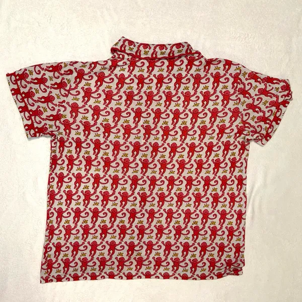 Roller Rabbit Pink Monkey Polo Pajama Short Sleeve Shirt and Shorts Set size Small - Image 6