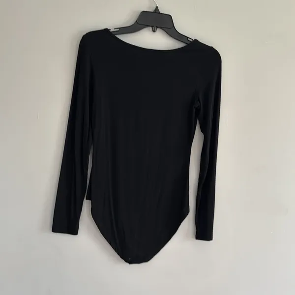 Long Sleeve Rounded Neckline Full Coverage Bodysuit Black Size M Size M - Image 7