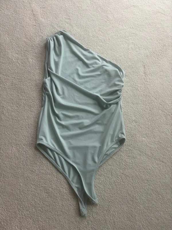 ZARA Sage Green One Shoulder Bodysuit Button Closure - Image 2