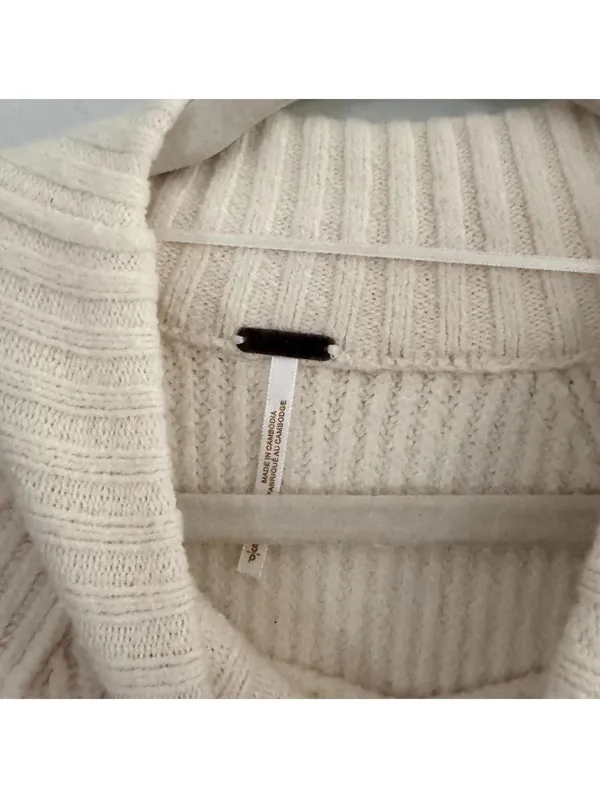 Free People Sunbeam Ribbed Oversized Sweater in Cream - Image 4