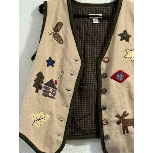 Christopher & Banks Multicolor Embroidered Vest Womens Size L Forest Woods Cabin - Image 3