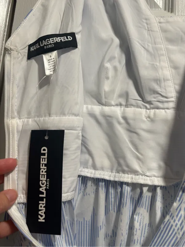 Karl Lagerfeld Blue White Floral Stripe Cotton Blend Dress Size 8 NWT - Image 11