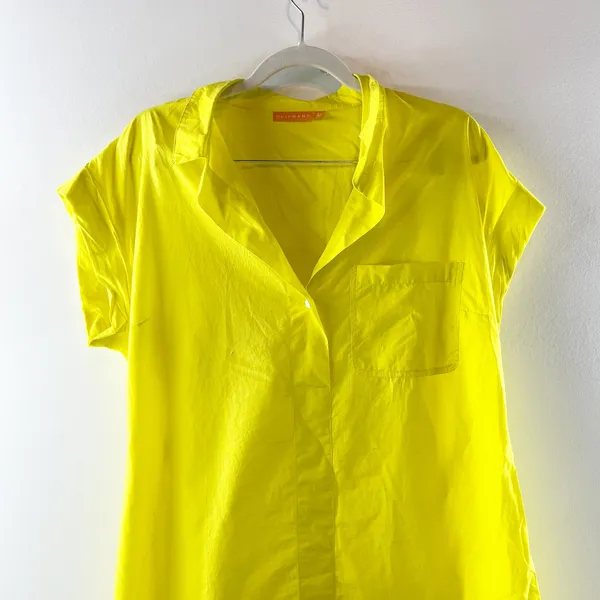 Oliphant Tuckernuck Cotton Poplin Short Sleeve Mini Shift Dress Yellow Large - Image 5