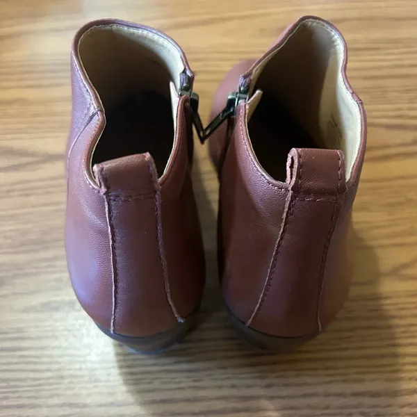 J. Crew Sawyer Brown Red Leather Ankle Heeled Booties Women’s Size 8 - Image 2