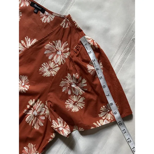 Madewell Women's Wrap Floral Print Mini Dress Burnt Orange/ Rusty Size XL EUC - Image 9