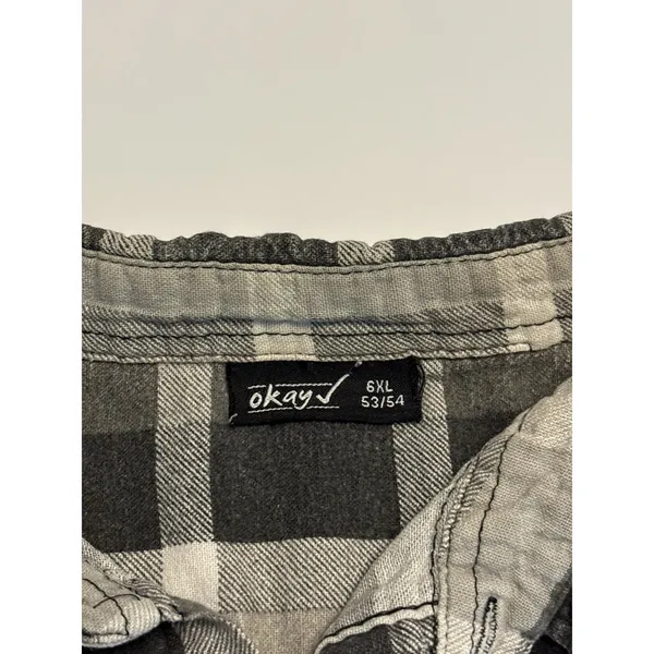 OKAY Button Up Shirt Women 6XL Gray Plaid Oversized Short Sleeve Casual - Image 4