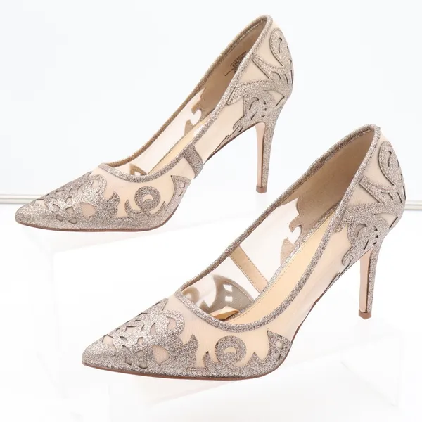 Jessica Simpson Liereena2 Champagne Glitter Mesh Pointed Toe Pumps Gold 8M - Image 2